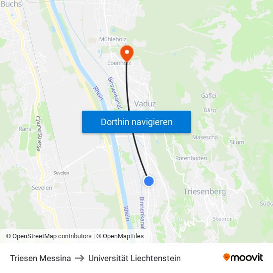 Triesen Messina to Universität Liechtenstein map