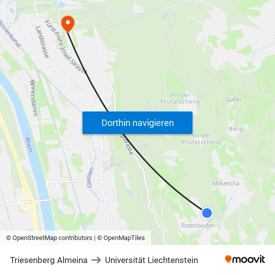 Triesenberg Almeina to Universität Liechtenstein map