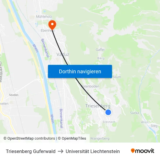 Triesenberg Guferwald to Universität Liechtenstein map