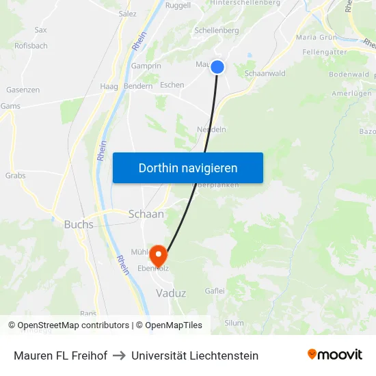 Mauren FL Freihof to Universität Liechtenstein map