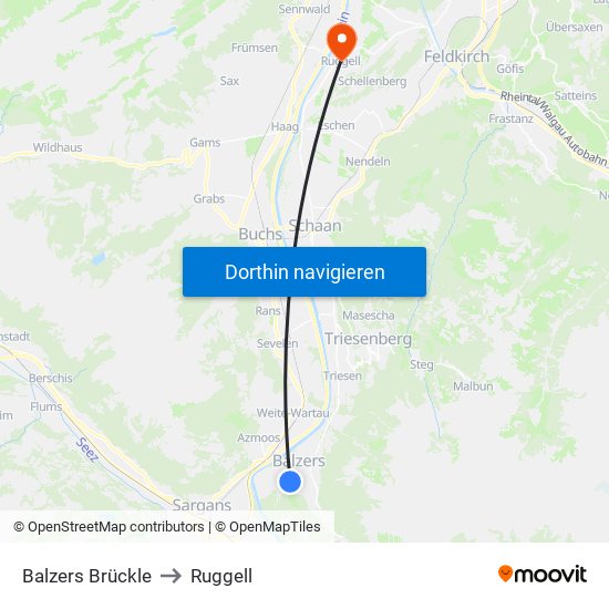 Balzers Brückle to Ruggell map