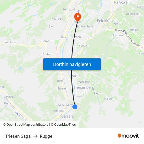 Triesen Säga to Ruggell map