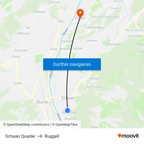 Schaan Quader to Ruggell map