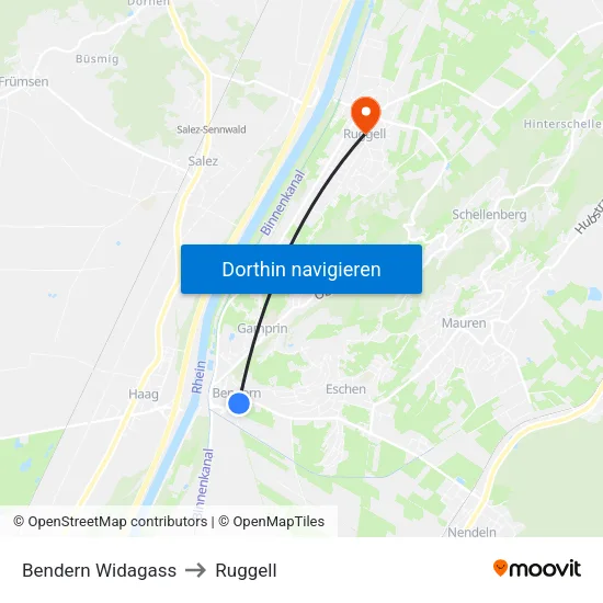 Bendern Widagass to Ruggell map