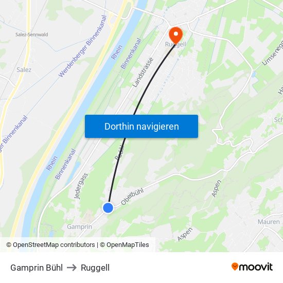 Gamprin Bühl to Ruggell map