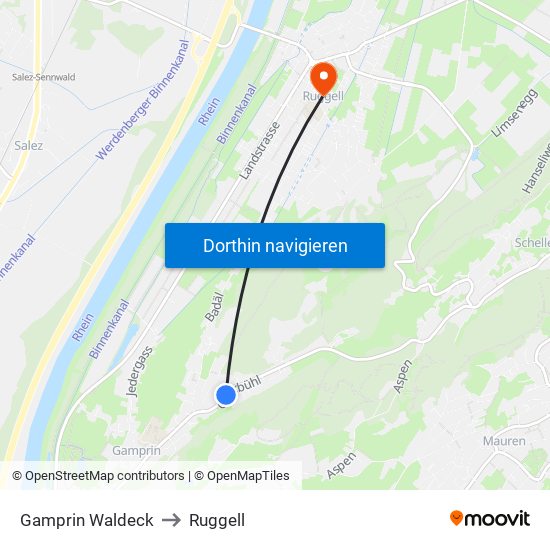 Gamprin Waldeck to Ruggell map