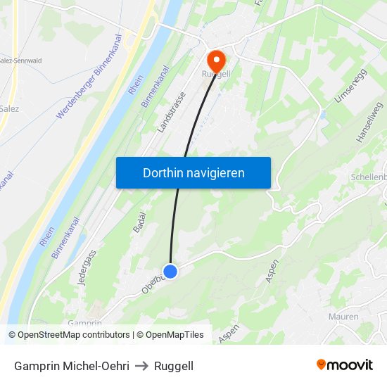 Gamprin Michel-Oehri to Ruggell map