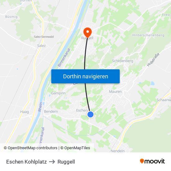Eschen Kohlplatz to Ruggell map