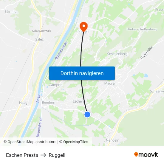 Eschen Presta to Ruggell map