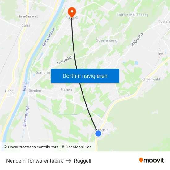 Nendeln Tonwarenfabrik to Ruggell map