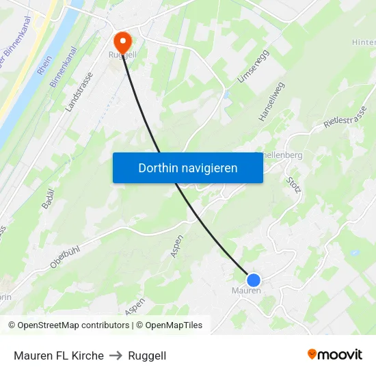 Mauren FL Kirche to Ruggell map