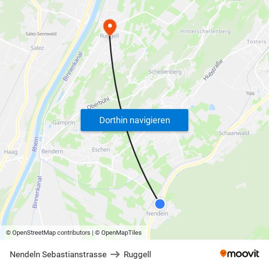 Nendeln Sebastianstrasse to Ruggell map