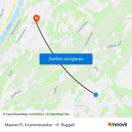 Mauren FL Krummenacker to Ruggell map