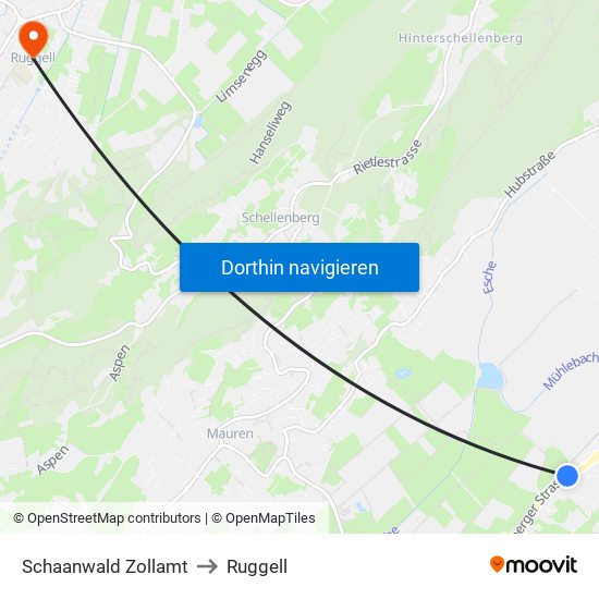 Schaanwald Zollamt to Ruggell map