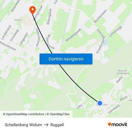 Schellenberg Widum to Ruggell map