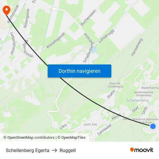 Schellenberg Egerta to Ruggell map