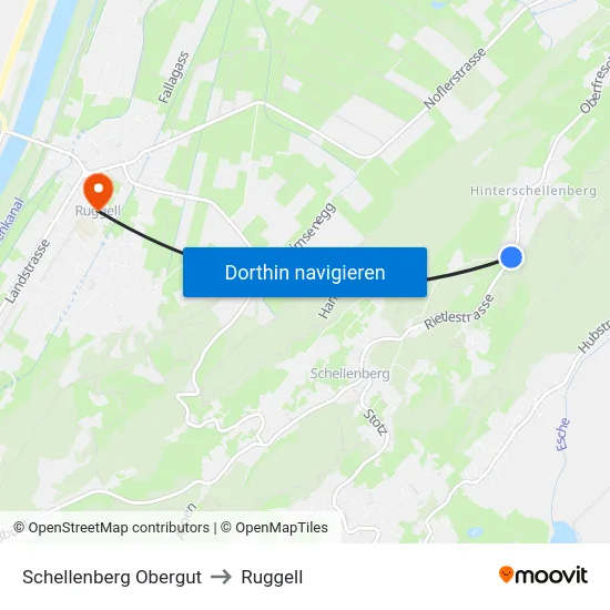 Schellenberg Obergut to Ruggell map
