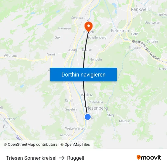 Triesen Sonnenkreisel to Ruggell map