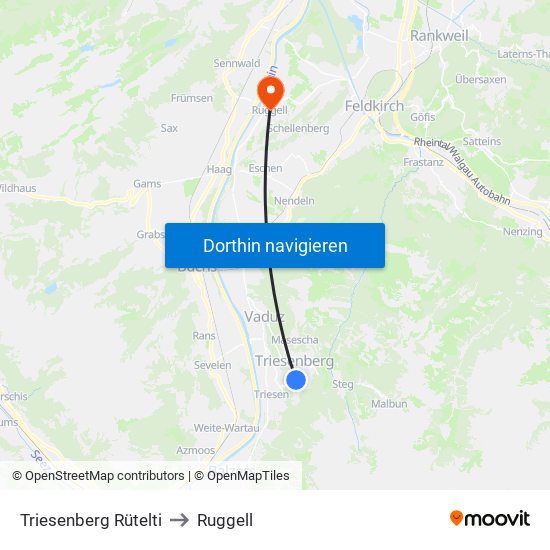 Triesenberg Rütelti to Ruggell map