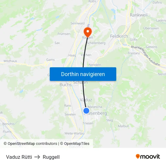 Vaduz Rütti to Ruggell map