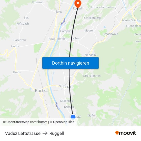 Vaduz Lettstrasse to Ruggell map
