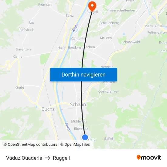 Vaduz Quäderle to Ruggell map