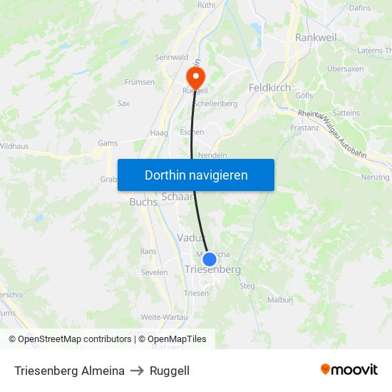 Triesenberg Almeina to Ruggell map