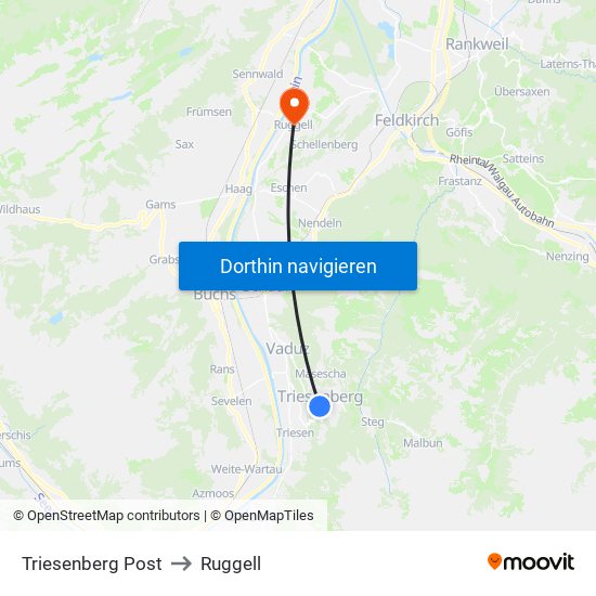 Triesenberg Post to Ruggell map