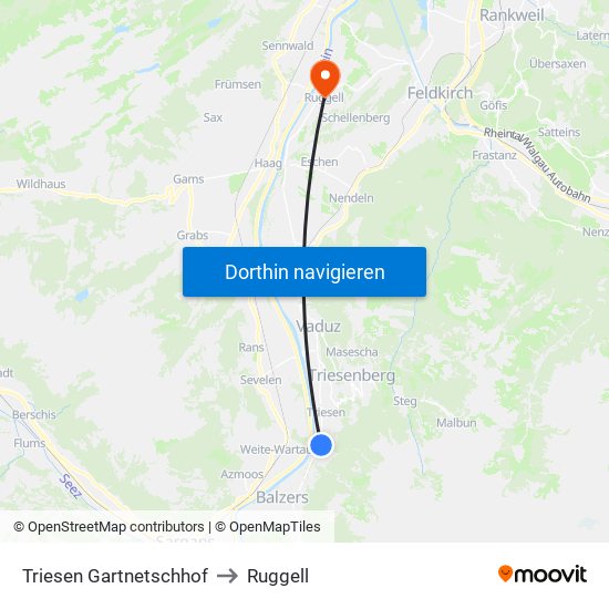 Triesen Gartnetschhof to Ruggell map