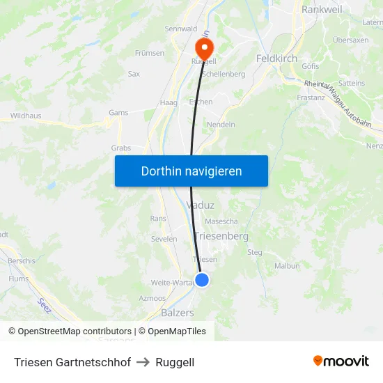 Triesen Gartnetschhof to Ruggell map