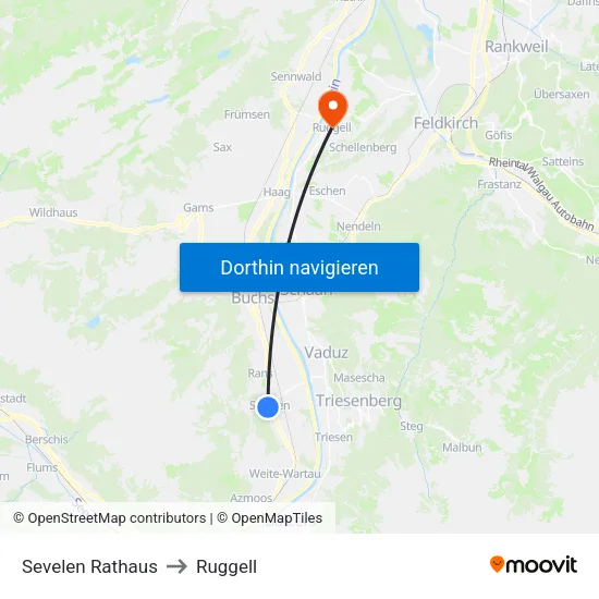 Sevelen Rathaus to Ruggell map