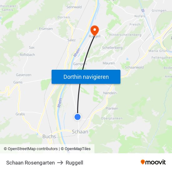 Schaan Rosengarten to Ruggell map