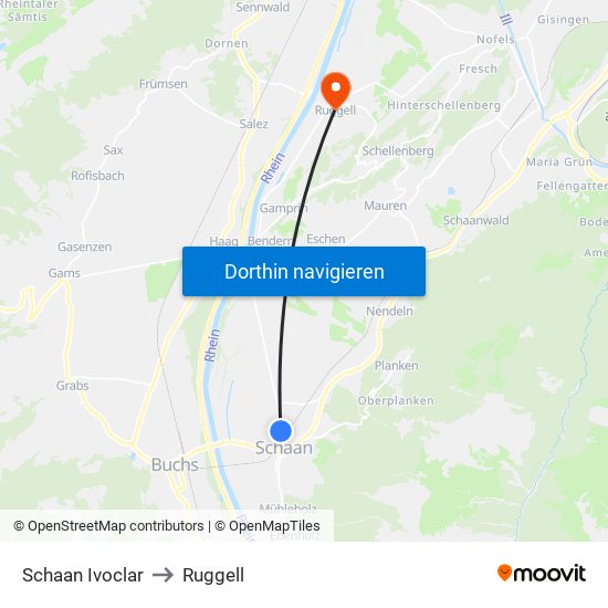 Schaan Ivoclar to Ruggell map