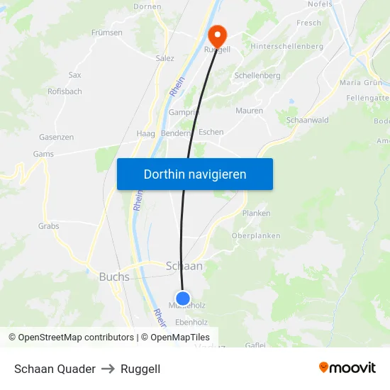 Schaan Quader to Ruggell map