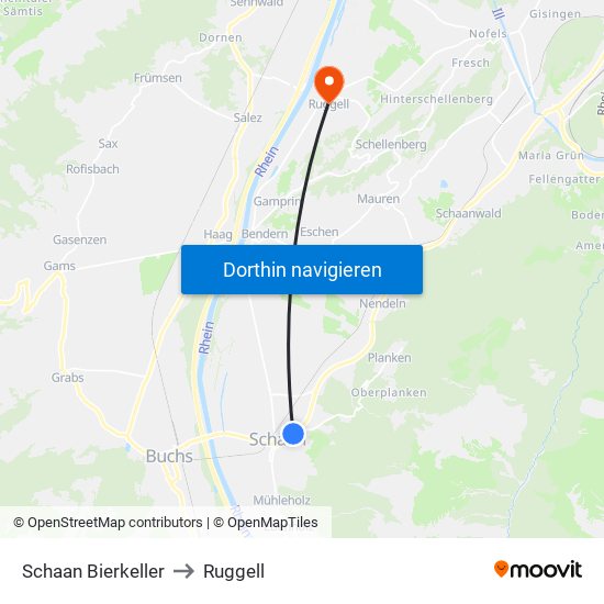 Schaan Bierkeller to Ruggell map