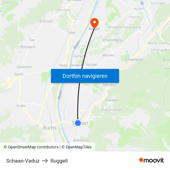 Schaan-Vaduz to Ruggell map