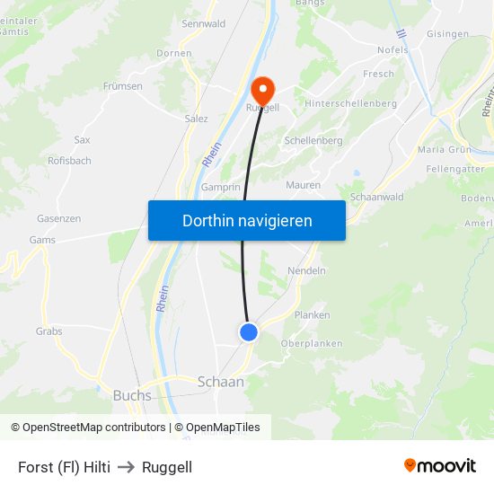 Forst (Fl) Hilti to Ruggell map