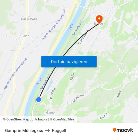 Gamprin Mühlegass to Ruggell map