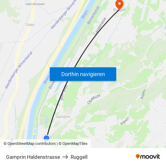 Gamprin Haldenstrasse to Ruggell map
