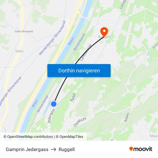 Gamprin Jedergass to Ruggell map