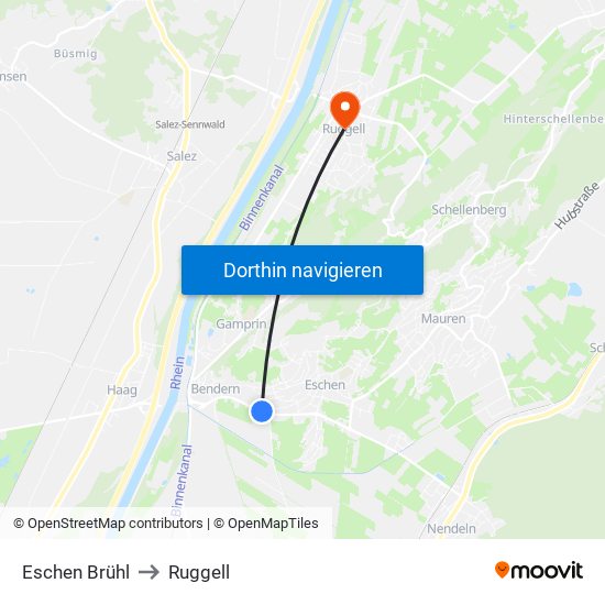 Eschen Brühl to Ruggell map