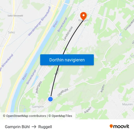 Gamprin Bühl to Ruggell map