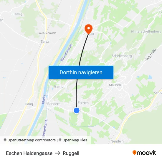 Eschen Haldengasse to Ruggell map