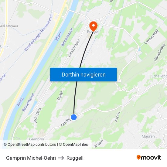 Gamprin Michel-Oehri to Ruggell map