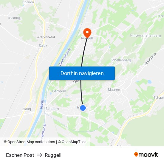 Eschen Post to Ruggell map