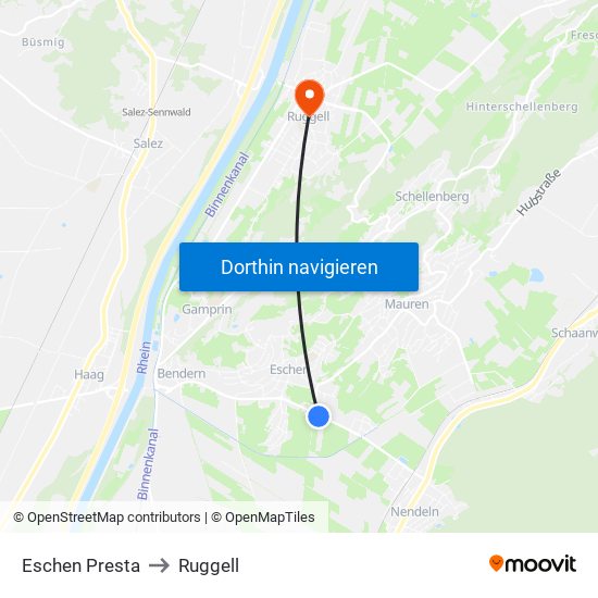 Eschen Presta to Ruggell map