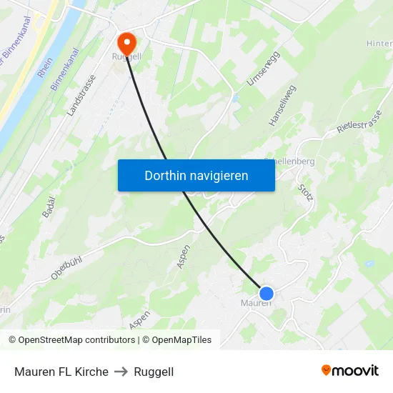 Mauren FL Kirche to Ruggell map