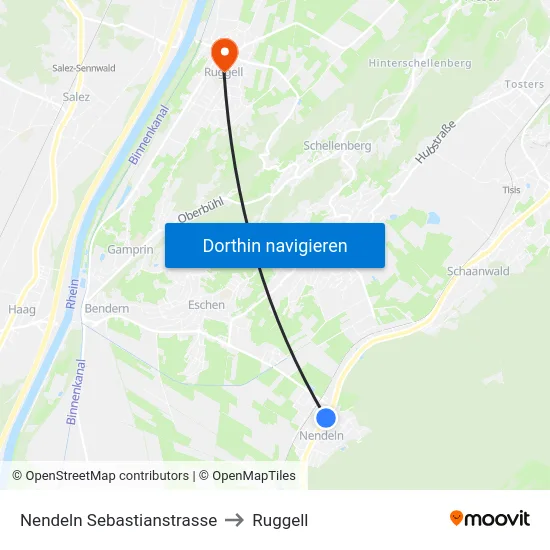 Nendeln Sebastianstrasse to Ruggell map