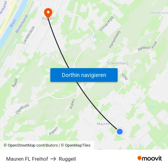 Mauren FL Freihof to Ruggell map