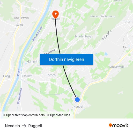 Nendeln to Ruggell map